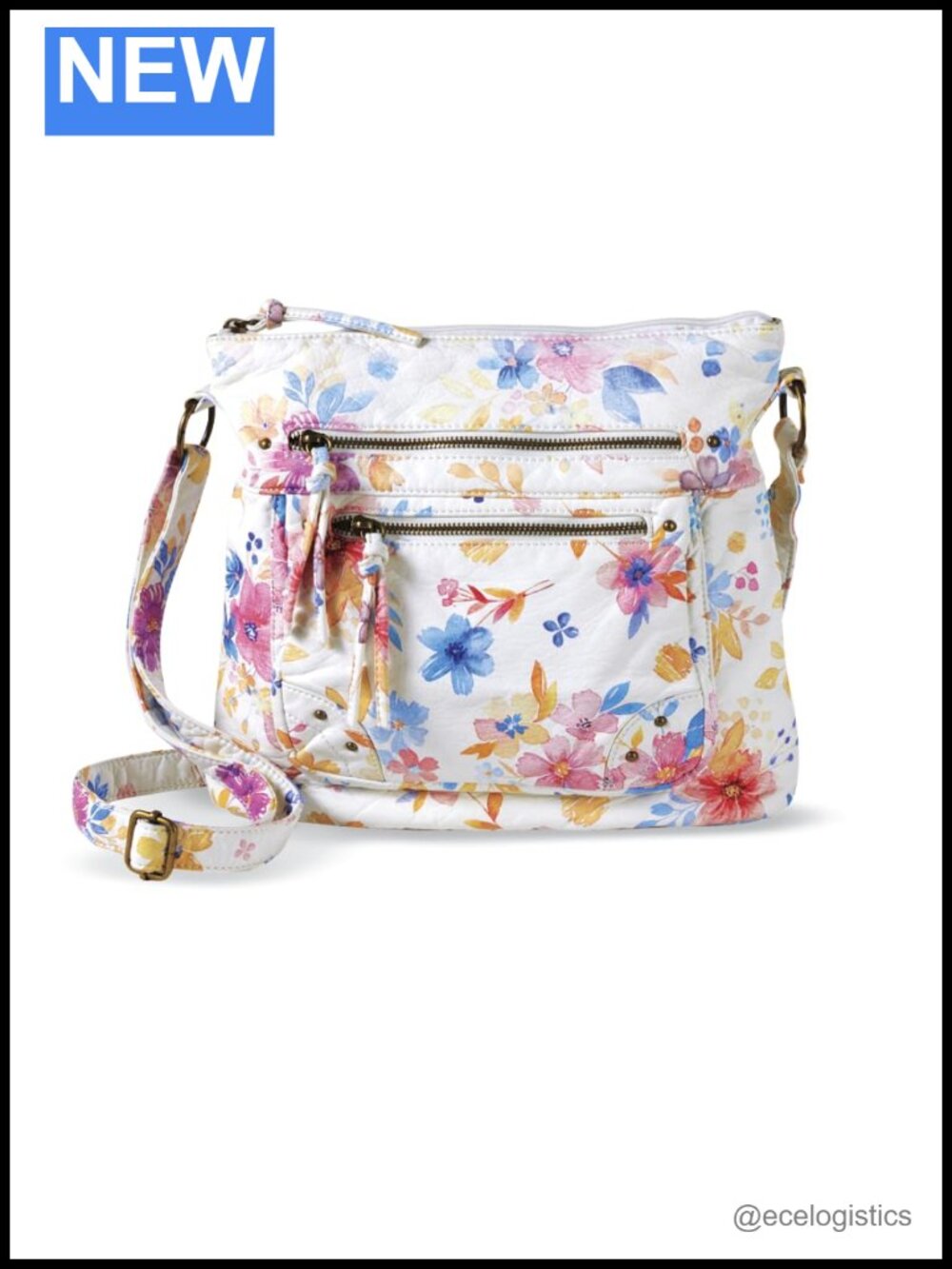 Women Vegan Leather Floral Multi-Pocket Crossbody Satchel Bag Purse